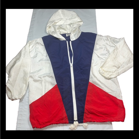 80s red white blue Windbreaker zip jacket color block sailing nautical preppy MP - Picture 1 of 13